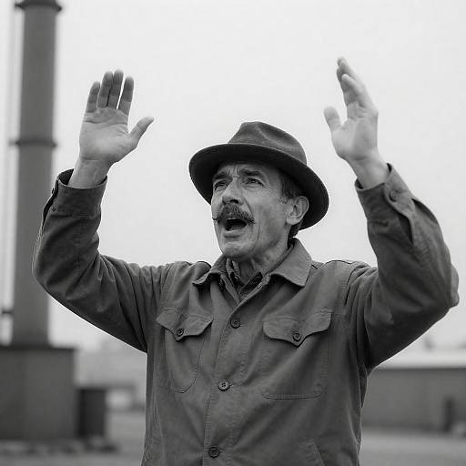 Expressive Middle-Aged Man in Black-and-White