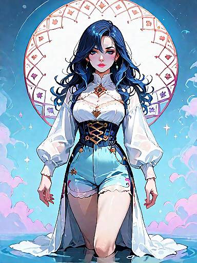 Dark Fantasy Woman in Velvet Romper at Night