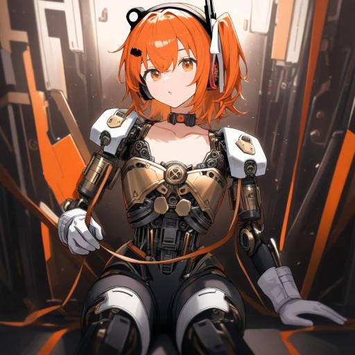 Futuristic Female Robot with Orange Hair