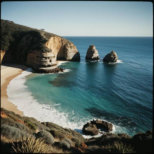 Tranquil Australian coastline with rock formations