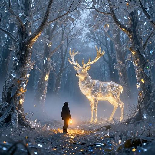 Crystal Forest with Glowing Stag