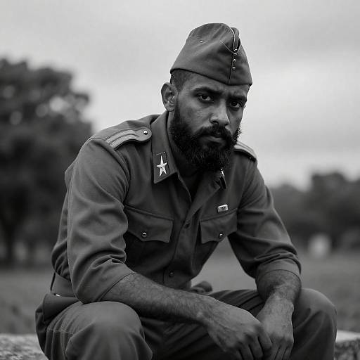 Serious Bearded Man in Military Uniform