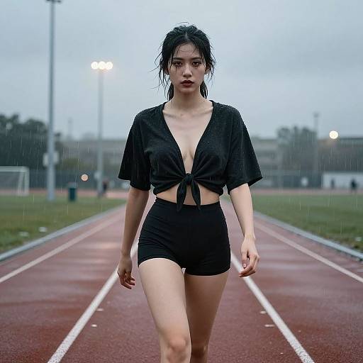 Gothic Horror Girl on Rainy Track