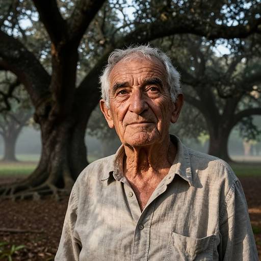 Wise Elderly Man in Misty Oak Forest