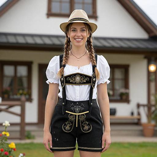 Oktoberfest Woman in Traditional Lederhosen