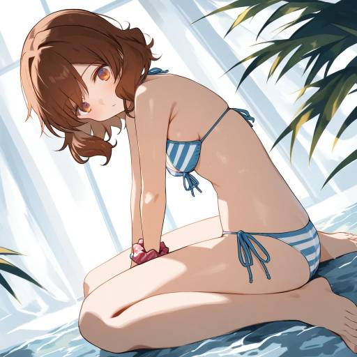 Cute Girl in Striped Swimsuit