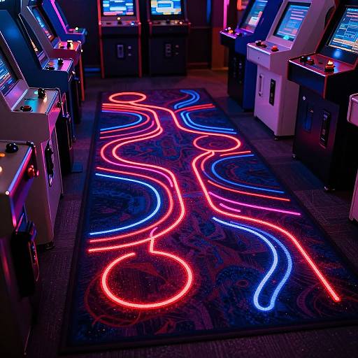 Neon Arcade Carpet with Glowing Patterns