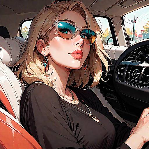 Blonde Woman Driving with Sunglasses