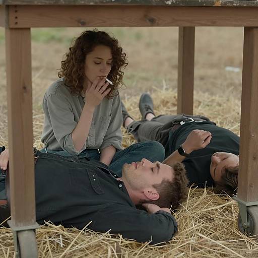 Candid Moment Under Wooden Structure