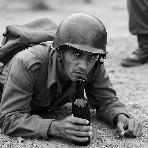 Intense Soldier on Sandy Terrain