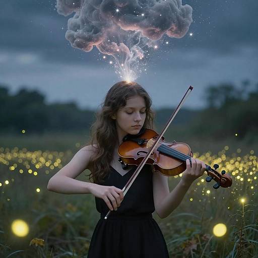 Young Violinist with Magical Dream Cloud