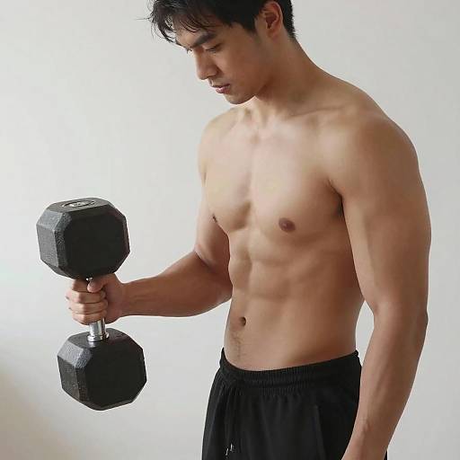 Profile Shot of Muscular Man with Dumbbell