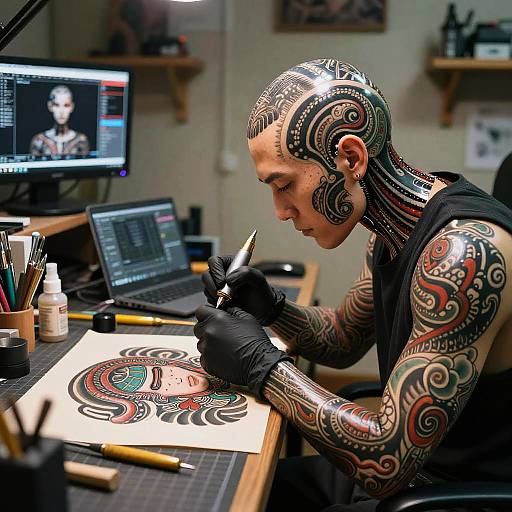 Android Artist Crafting Tribal Tattoos
