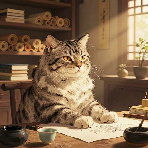 Ancient Cougar Calligrapher Scene