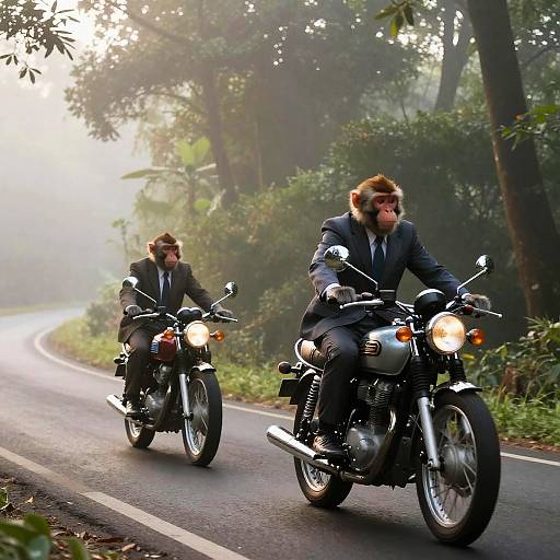 Monkeys in Suits Riding Motorcycles