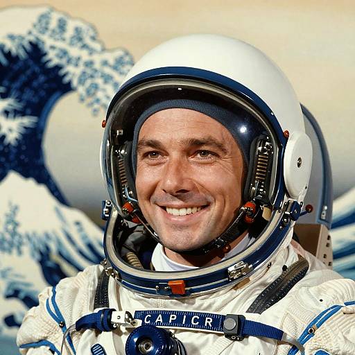 Yuri Gagarin in Hokusai Style Portrait