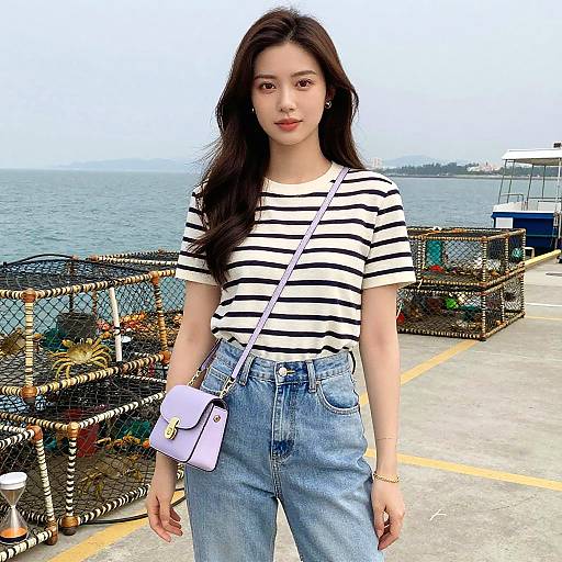 Chic Hourglass Woman on Fishing Pier