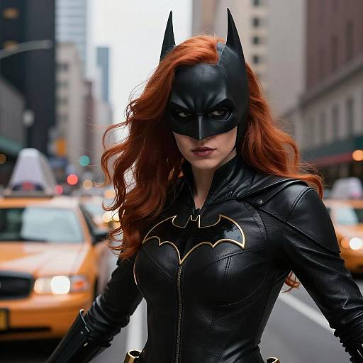 Realistic Adult Batgirl in Urban Nightscape