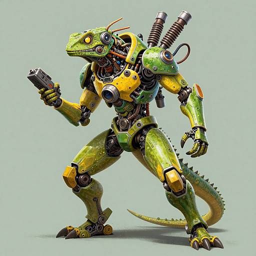 Cyberpunk Lizard-Man in Action Pose