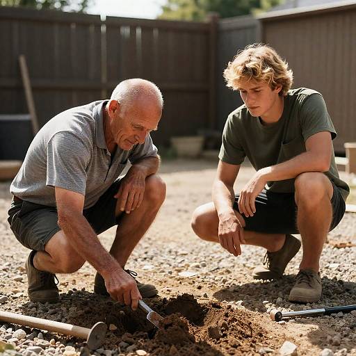 Two Men Working in a Gravel Yard