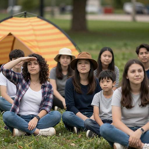 Sunny Park Gathering with Vibrant Tent