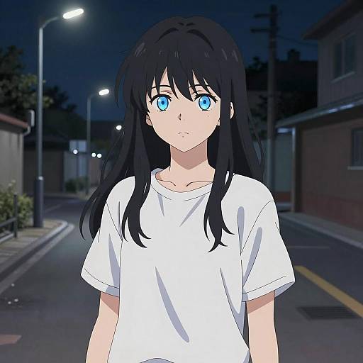 Anime Girl on Dimly Lit Street at Night