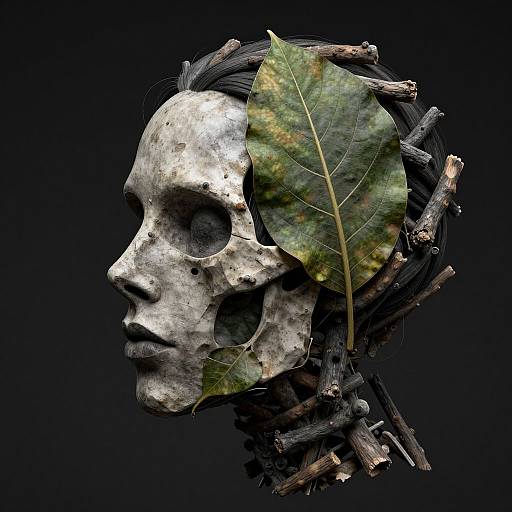 Leaf Skeleton Woman Profile Art