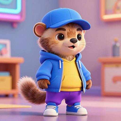 3D Anthropomorphic Ferret in Casual Outfit