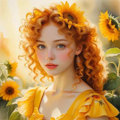 Elegant Young Woman in Sunflower Dress