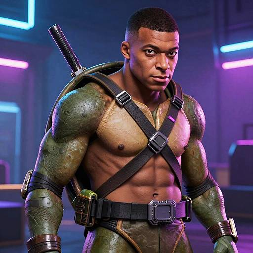 Cyberpunk Mbape Ninja Turtle