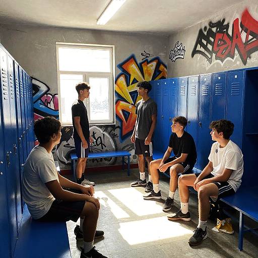 Teen Locker Room with Vibrant Graffiti