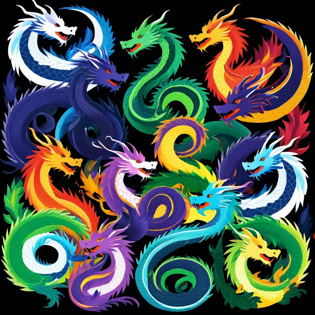 Vibrant MSPaint Style Mythical Dragons