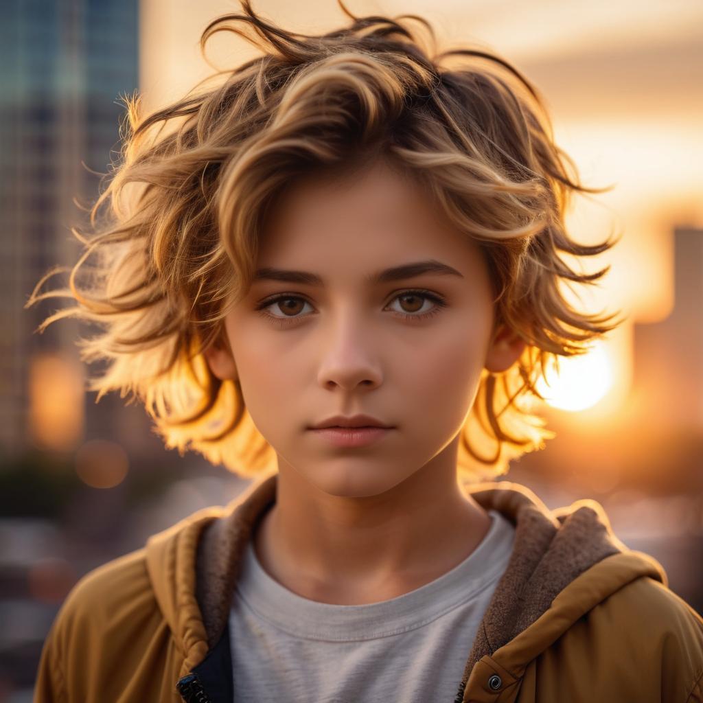 Golden Sunset Portrait of a Young Boy