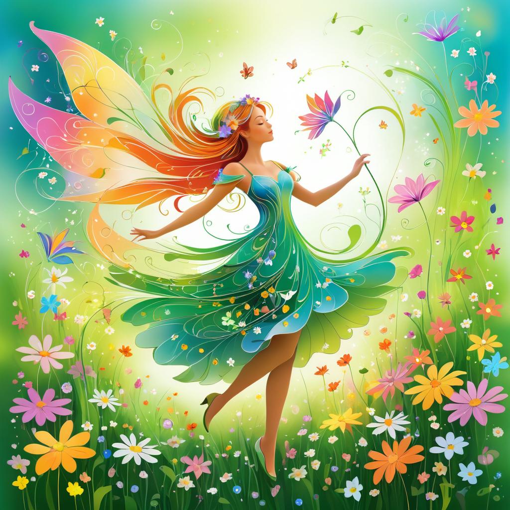 Whimsical Fairy in a Vibrant Meadow