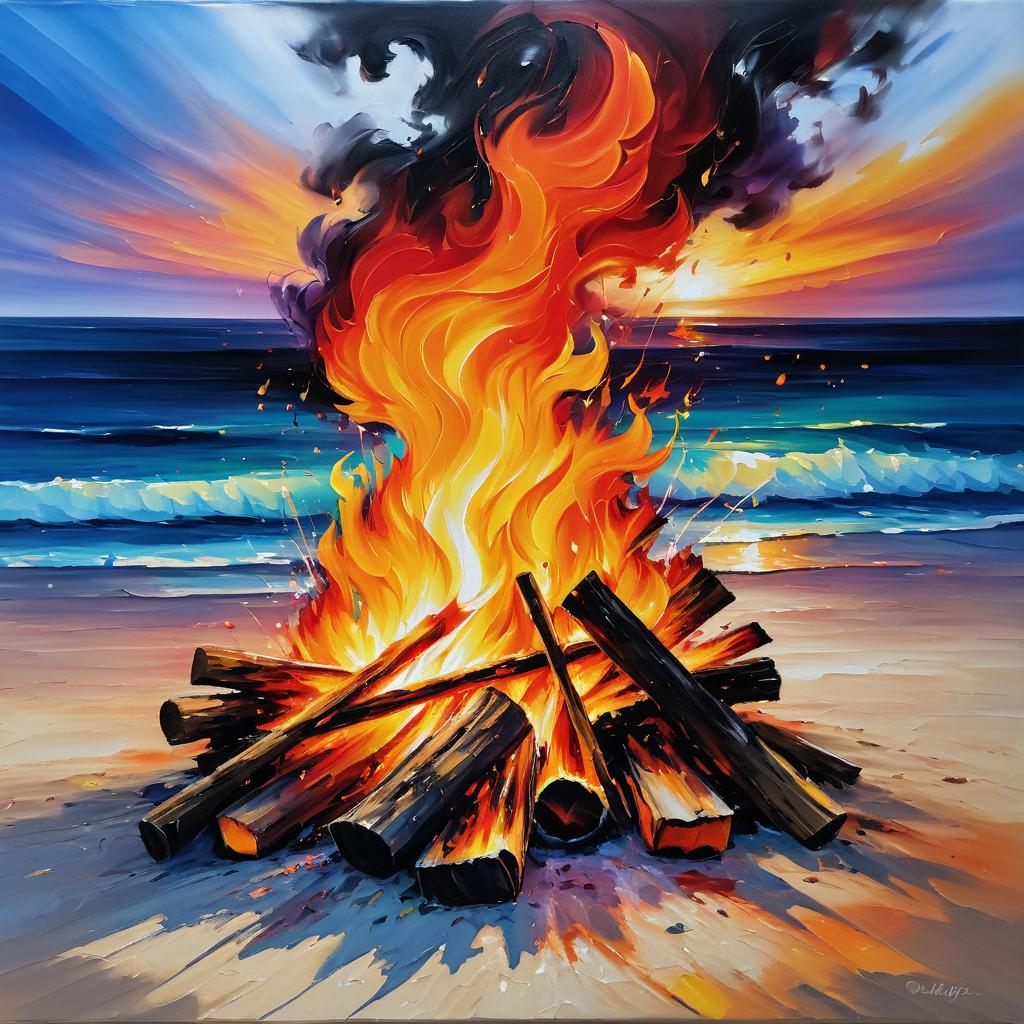 Vibrant Beach Bonfire in Flames