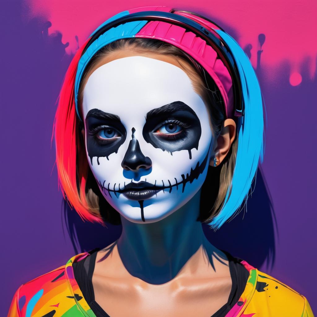 Vivid Skull Face Portrait Inspired by Banksy