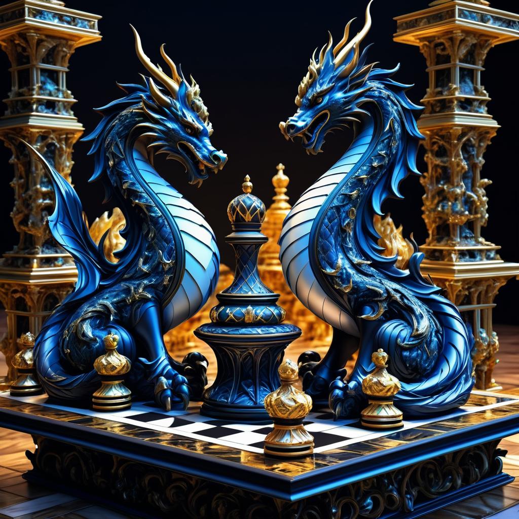 Dragons Chess Game in Hyperrealistic Art