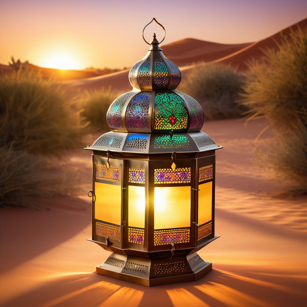 Intricate Moroccan Lantern in Desert Scene