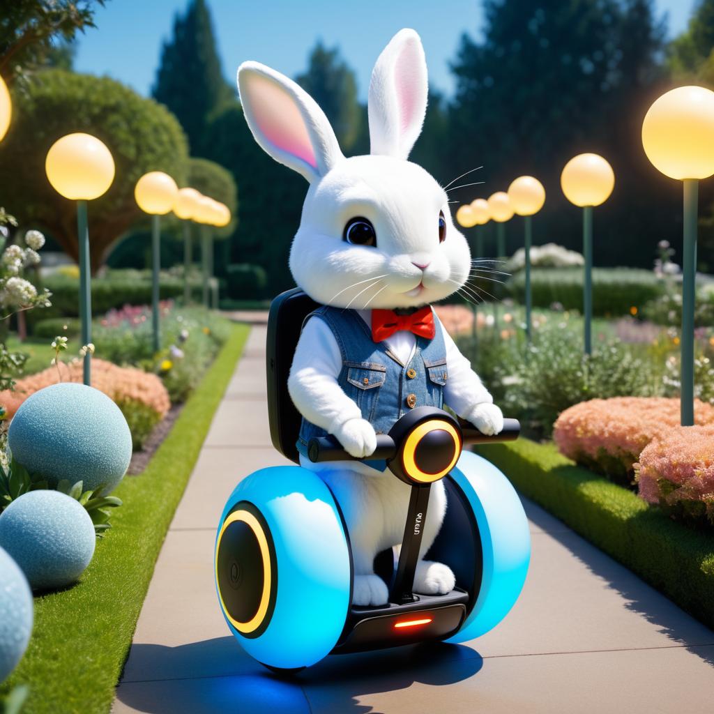 Whimsical Rabbit on Segway in Garden