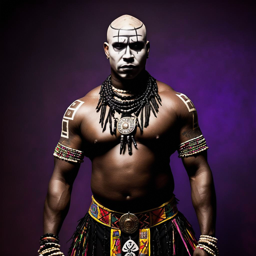 Serious Voodoo Priest in Traditional Attire