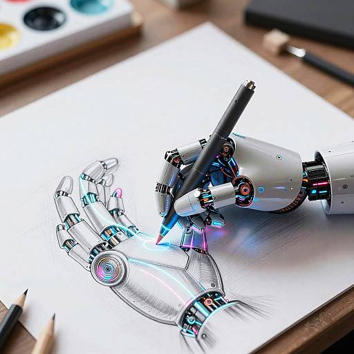 Futuristic Robot Drawing Art Fusion