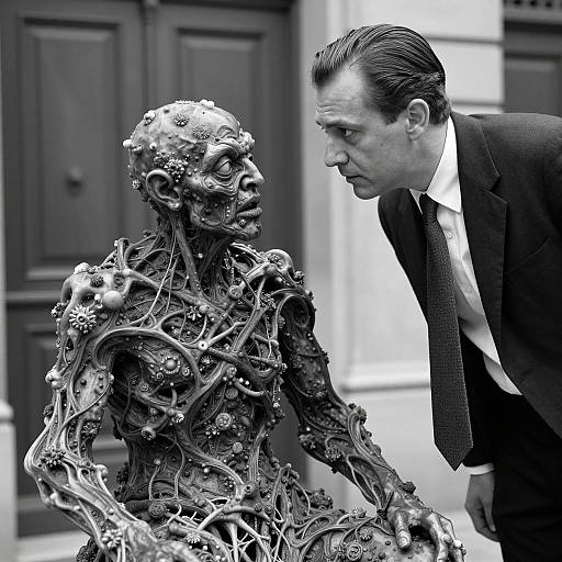 Dark Elegance: A Man and a Statue