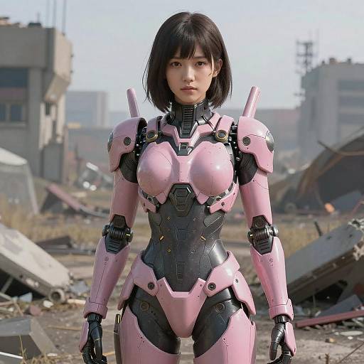 Postapocalyptic Girl in Pink Mech Armor