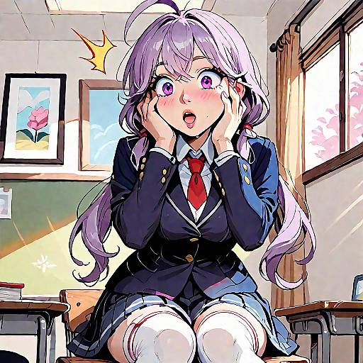 Surprised Schoolgirl in Anime Style
