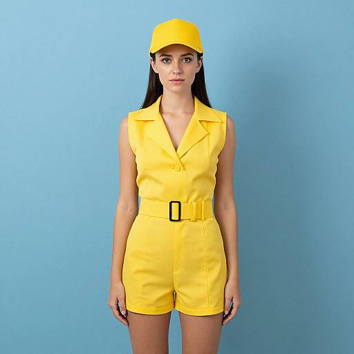 Woman in Yellow Sleeveless Cop Costume