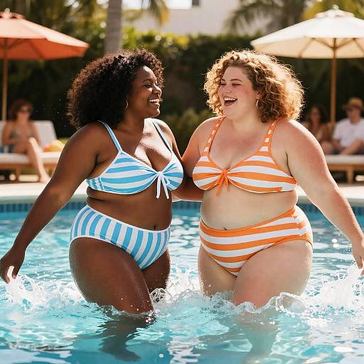 Plus-Size Women Splashing in Pool