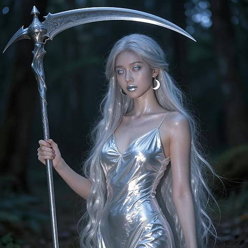 Realistic Portrait of a Silver Moon Goddess