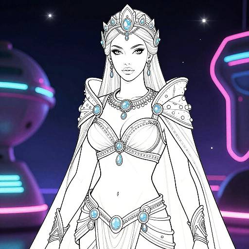 Glamorous Sci-Fi Space Empress Coloring
