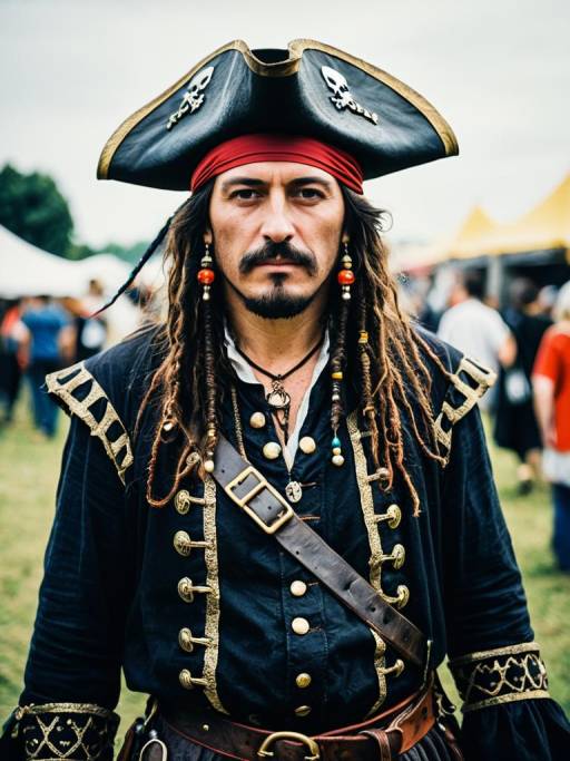 Man in Detailed Pirate Costume at Festival