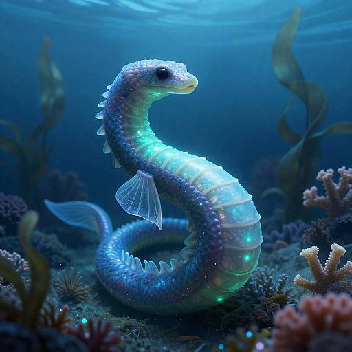 Moonlit Bioluminescent Sea-Serpent in Tidal Pool
